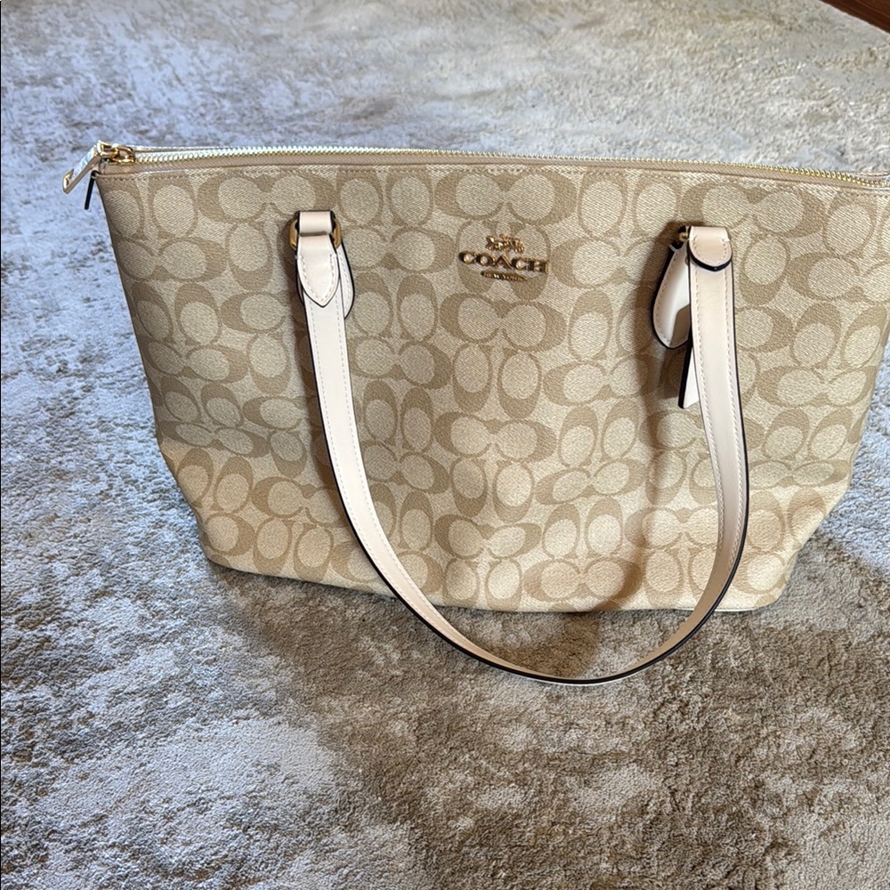 Coach Tan Signature Tote with Gold Hardware